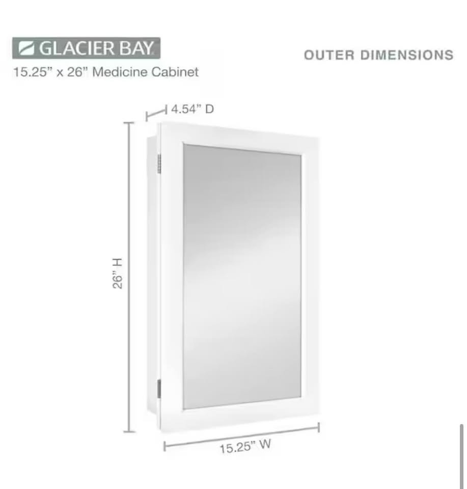 Glacier Bay Medicine Cabinet 26” x 15” – Mirror, Wall/Recessed Mount (Gray)