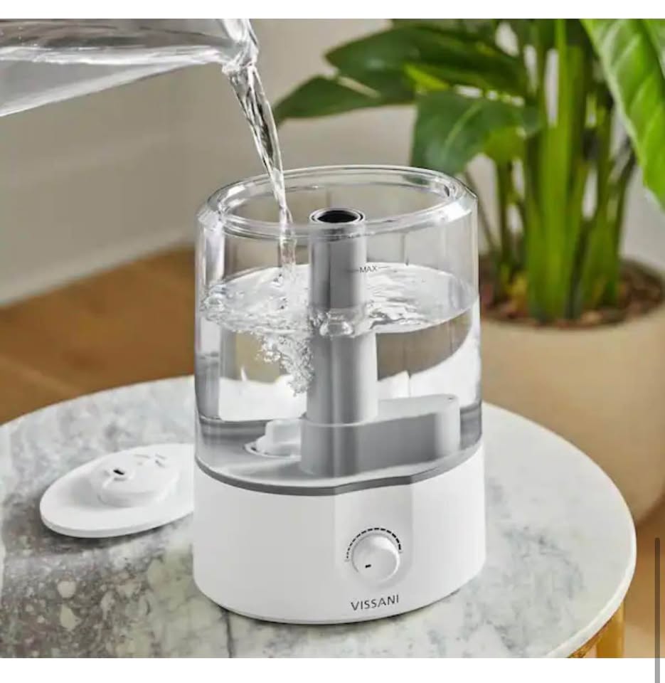 Vissani 1-Gal Cool Mist Humidifier – Dual 360° Nozzle, White