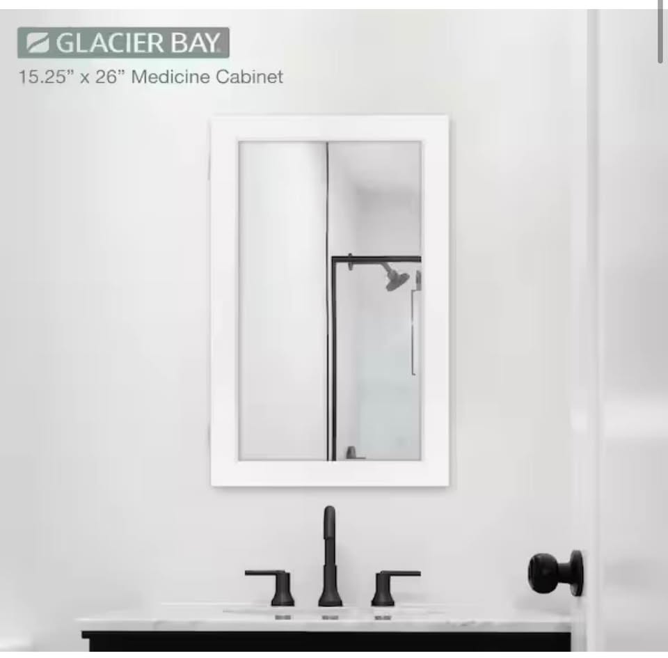 Glacier Bay Medicine Cabinet 26” x 15” – Mirror, Wall/Recessed Mount (Gray)