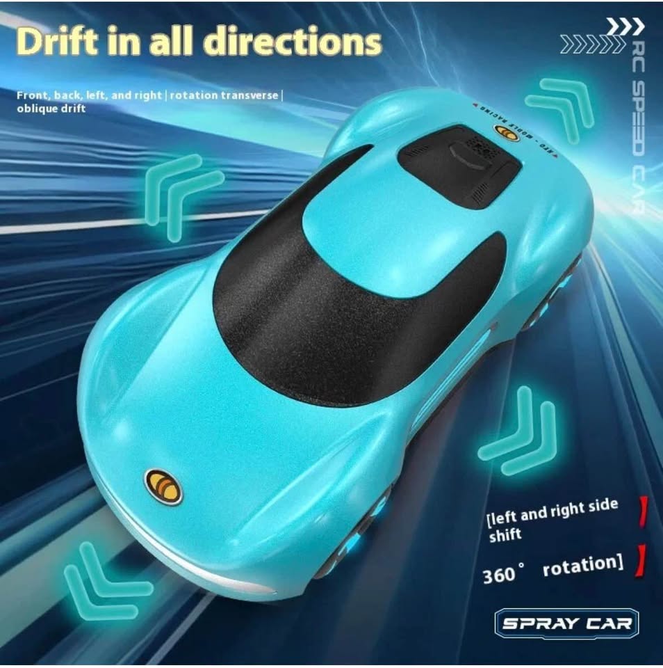 RC Spray Car with LED Lights & Charging Station