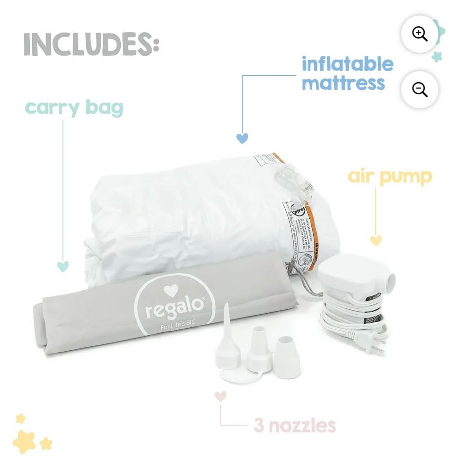 Regalo Inflatable Toddler Travel Bed with Safety Rails, Air Pump & Carry Bag, White