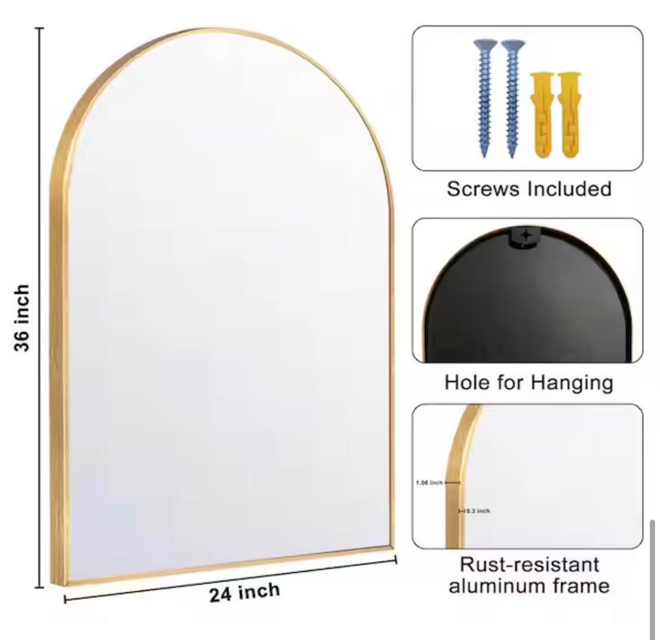 LuxHomez 24”x36” Gold Arched Bathroom Vanity Mirror