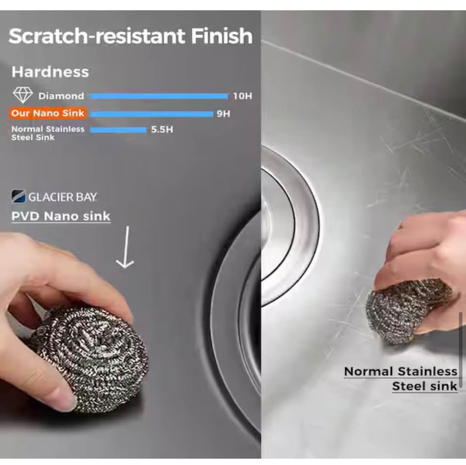 Glacier Bay 33” Farmhouse Double Bowl Workstation Sink, Gunmetal Black w/ Faucet