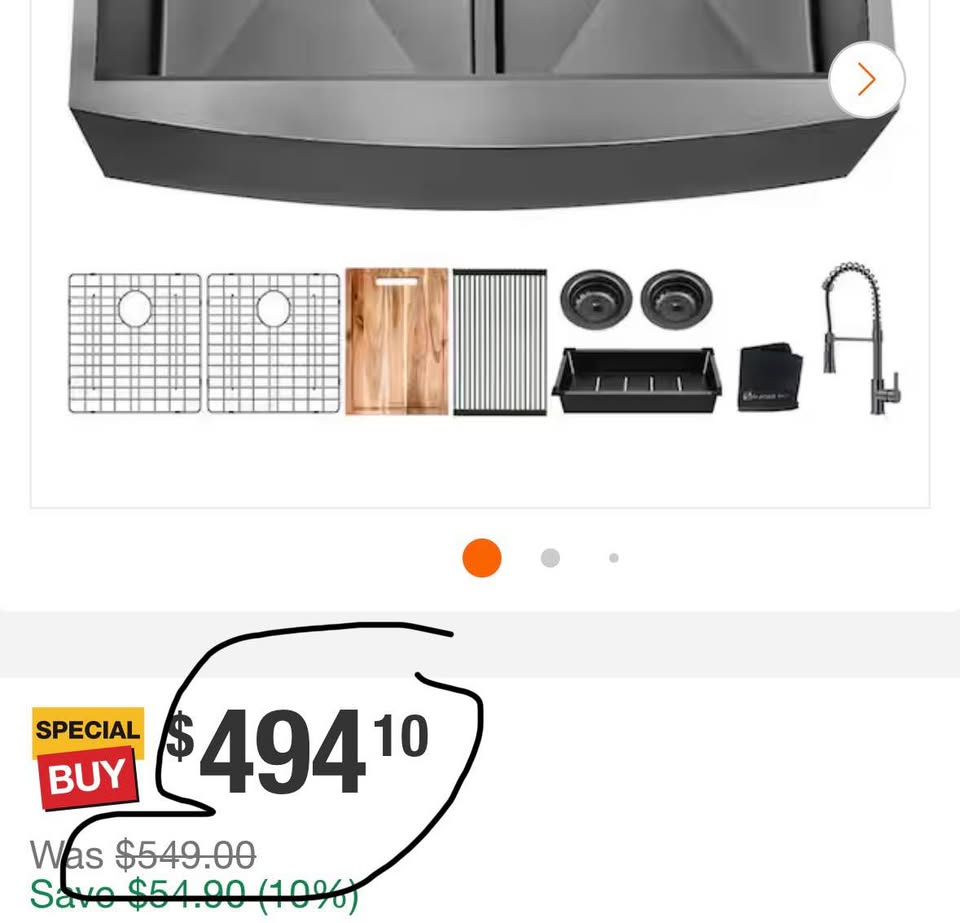 Glacier Bay 33” Farmhouse Double Bowl Workstation Sink, Gunmetal Black w/ Faucet