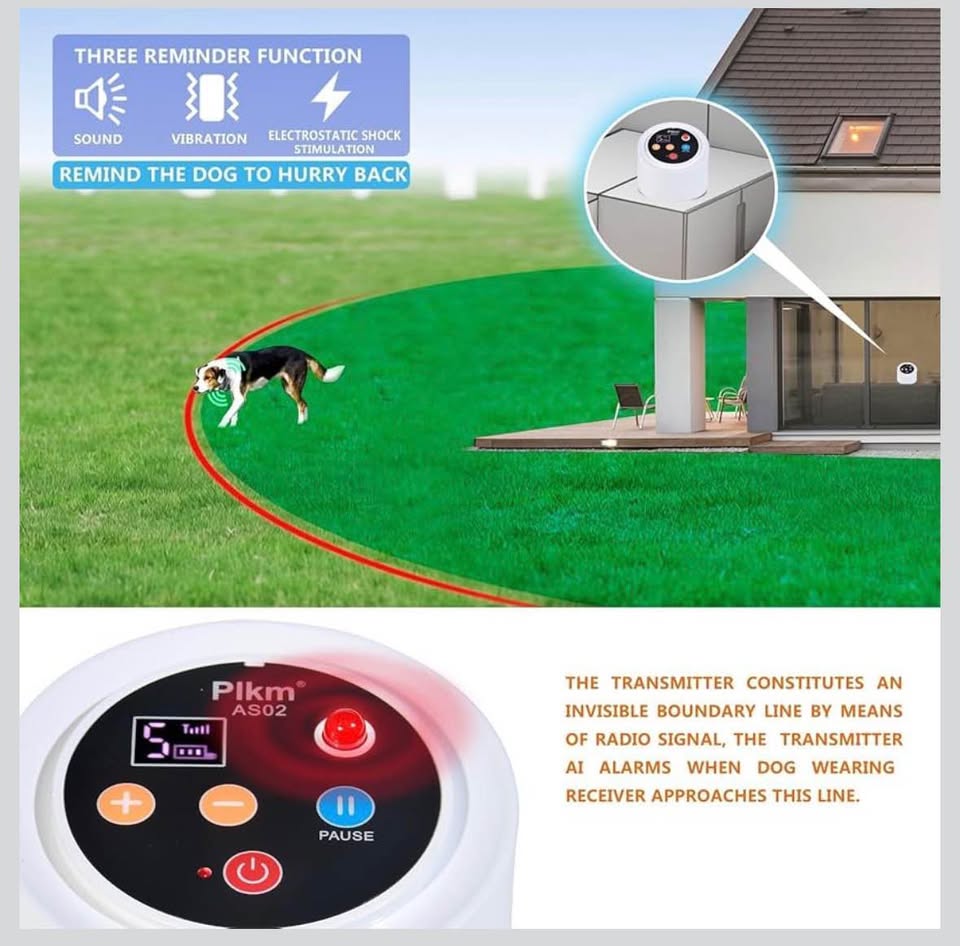 Plkm Wireless Dog Fence – 2025 Smart Electric Pet Containment with 360° Signal & Battery Display