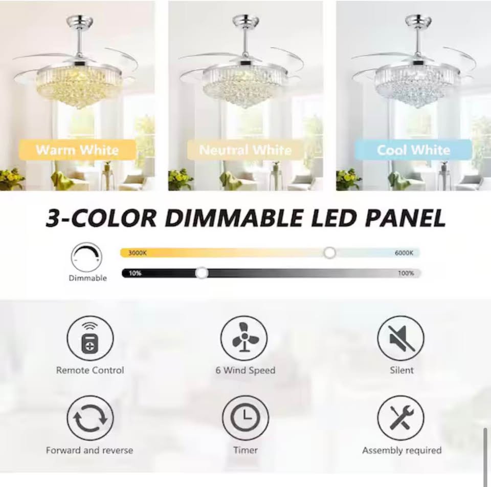 Pacific Core 52” Chrome Crystal Fandelier Fan w/ LED & Remote