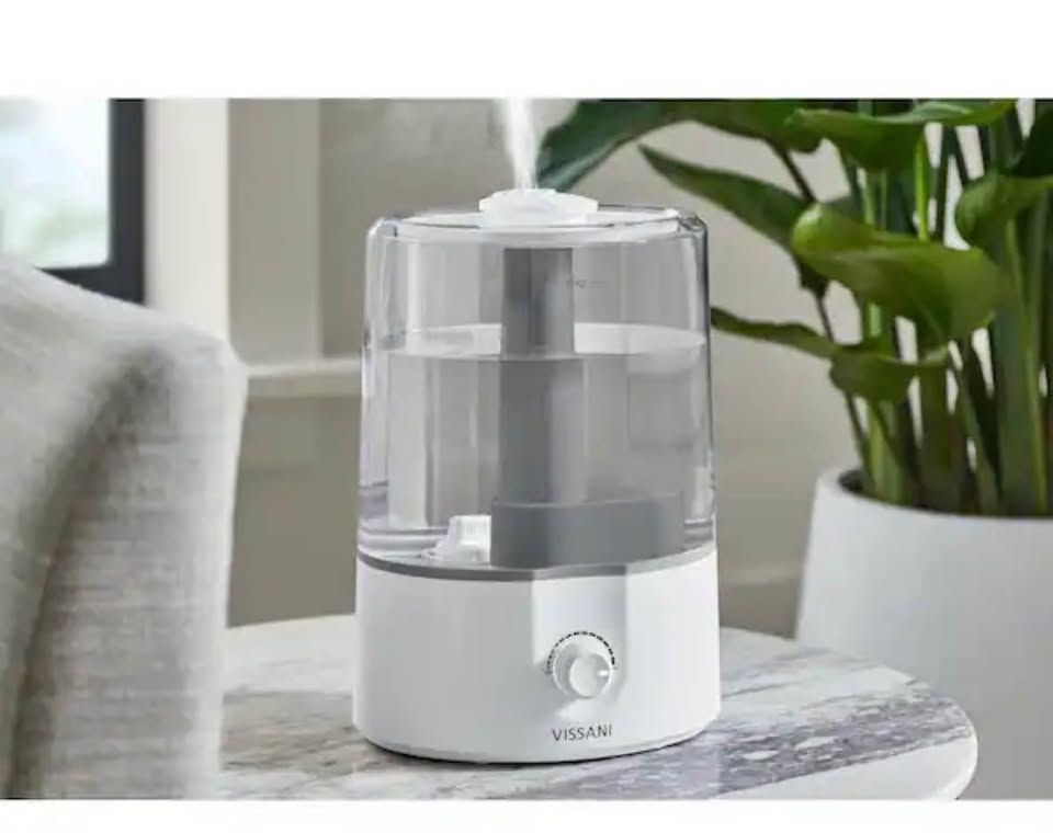 Vissani 1-Gal Cool Mist Humidifier – Dual 360° Nozzle, White