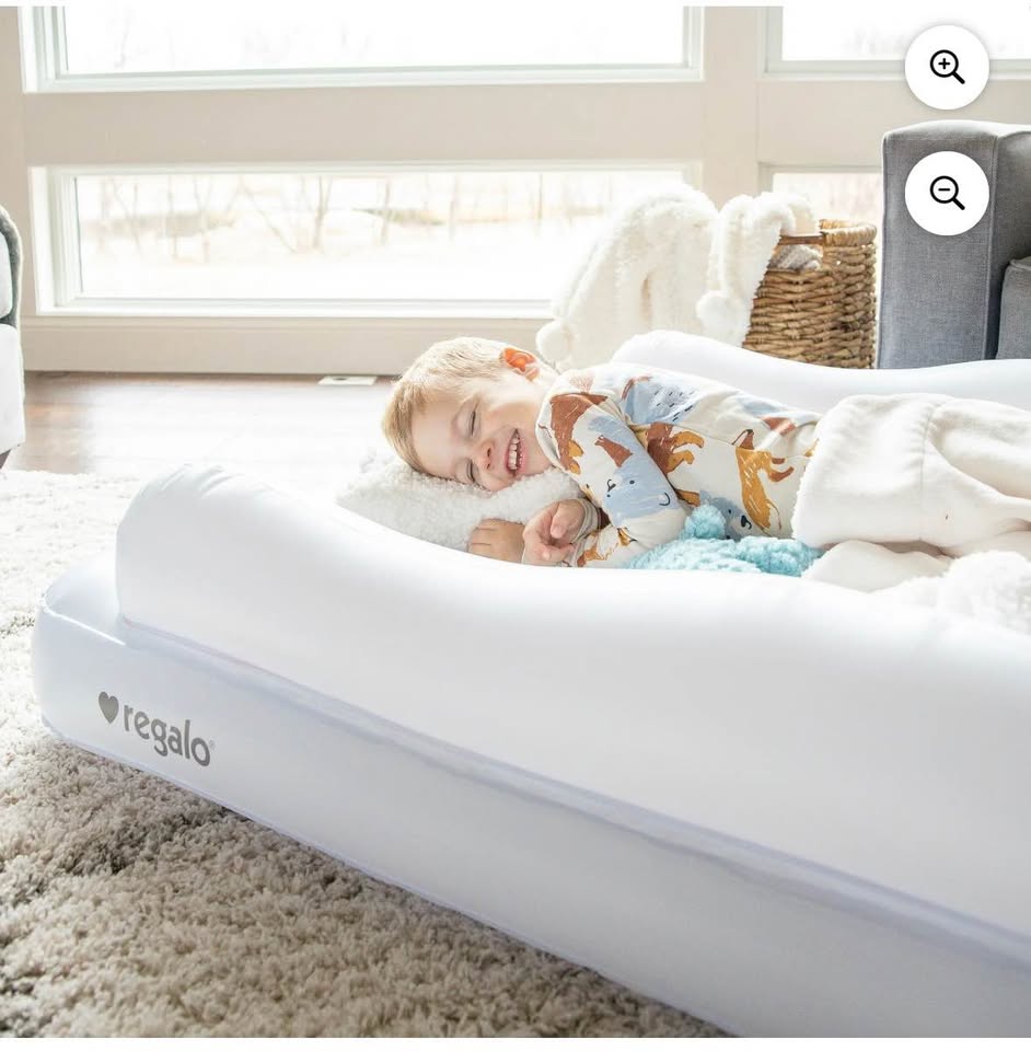 Regalo Inflatable Toddler Travel Bed with Safety Rails, Air Pump & Carry Bag, White