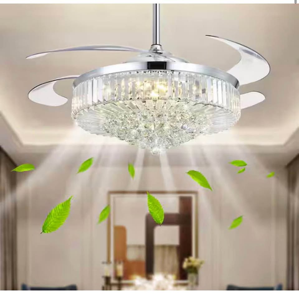 Pacific Core 52” Chrome Crystal Fandelier Fan w/ LED & Remote