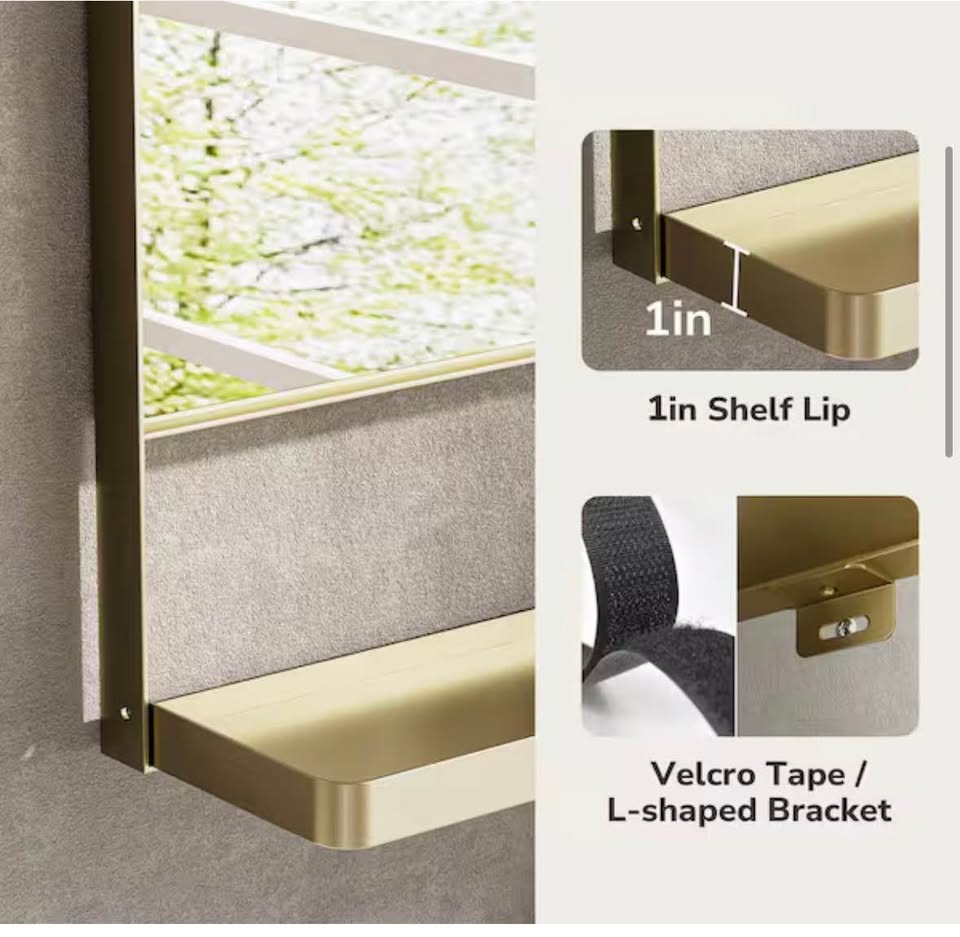 KeonJinn 24x32 Gold Framed Bathroom Mirror w/ Shelf