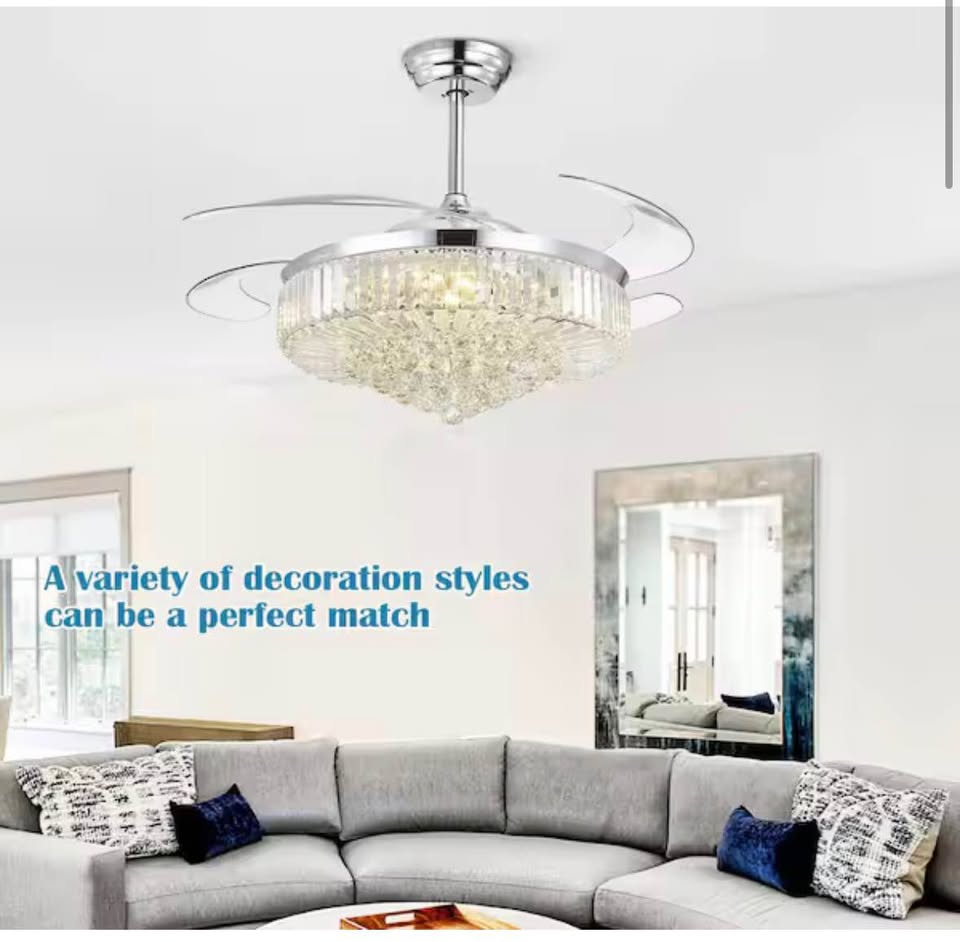 Pacific Core 52” Chrome Crystal Fandelier Fan w/ LED & Remote
