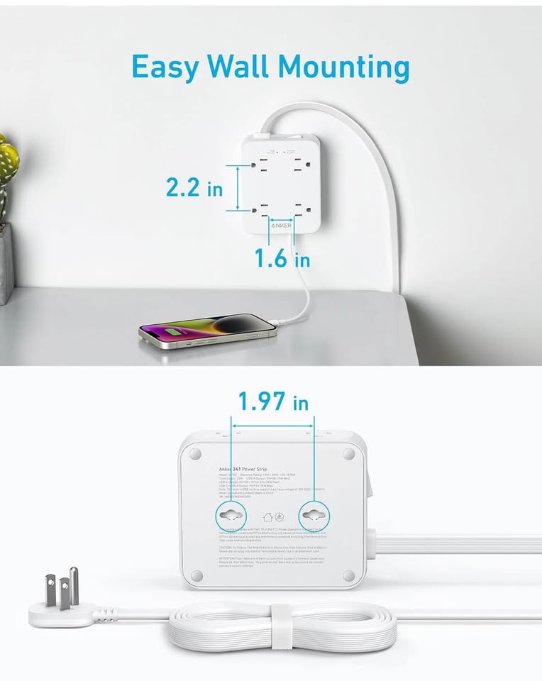 Anker Power Strip Surge Protector – 8 Outlets, USB-C & USB, 10ft Cord