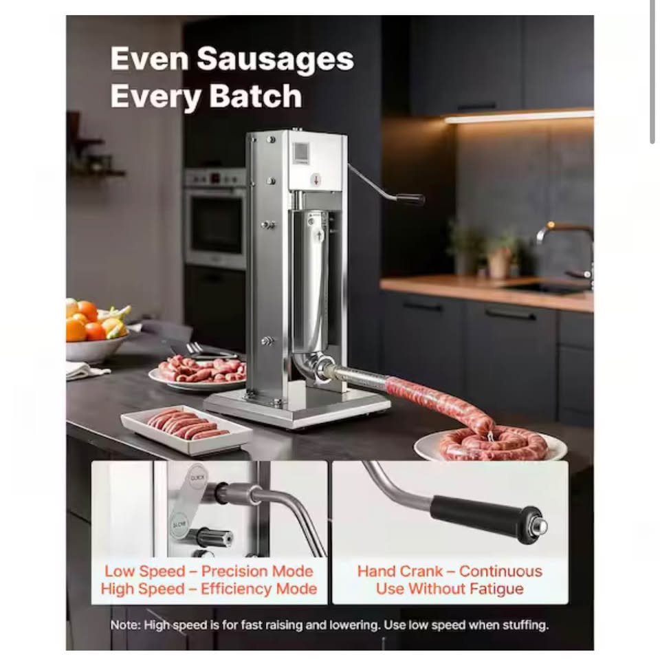 VEVOR 11 lb Vertical Sausage Stuffer, Dual-Speed, Stainless Steel, 5 Tubes