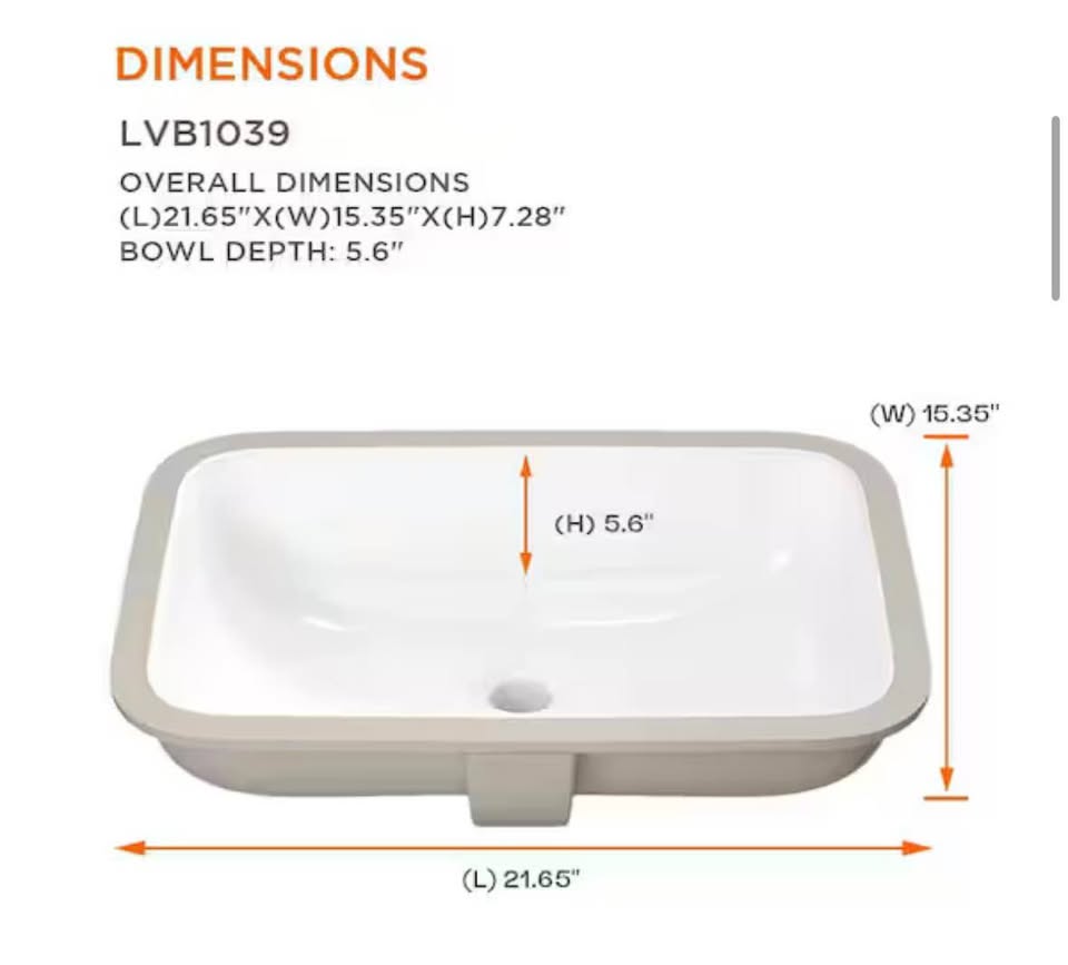 Glacier Bay 22” White Rectangular Undermount Bathroom Sink w/ Overflow