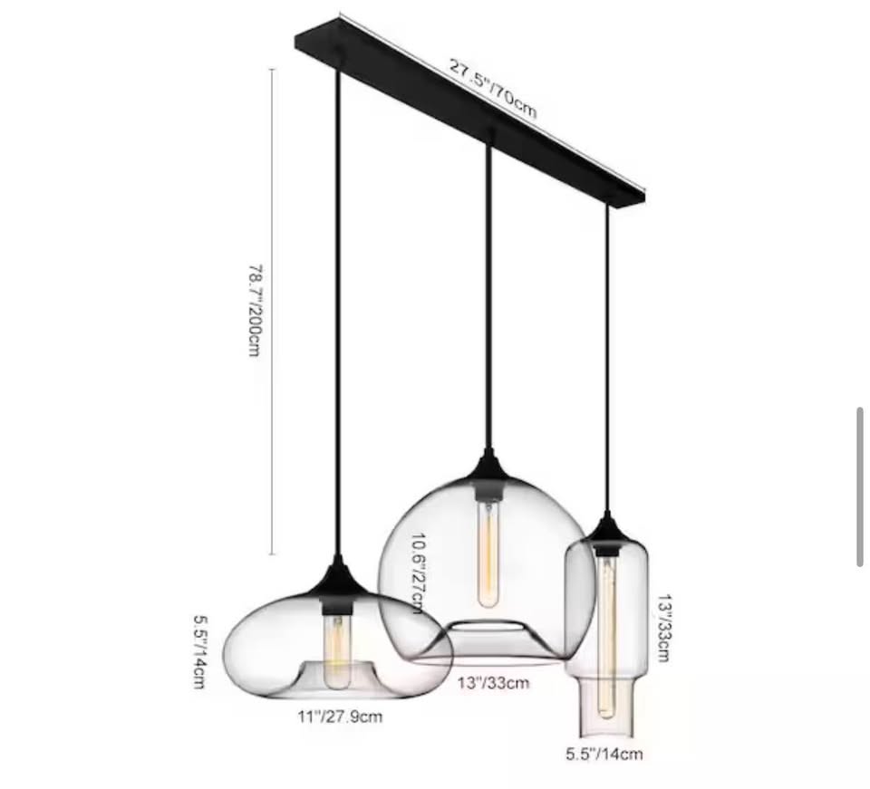 Rennnsan Kimberly 3-Light Black Kitchen Island Pendant Light