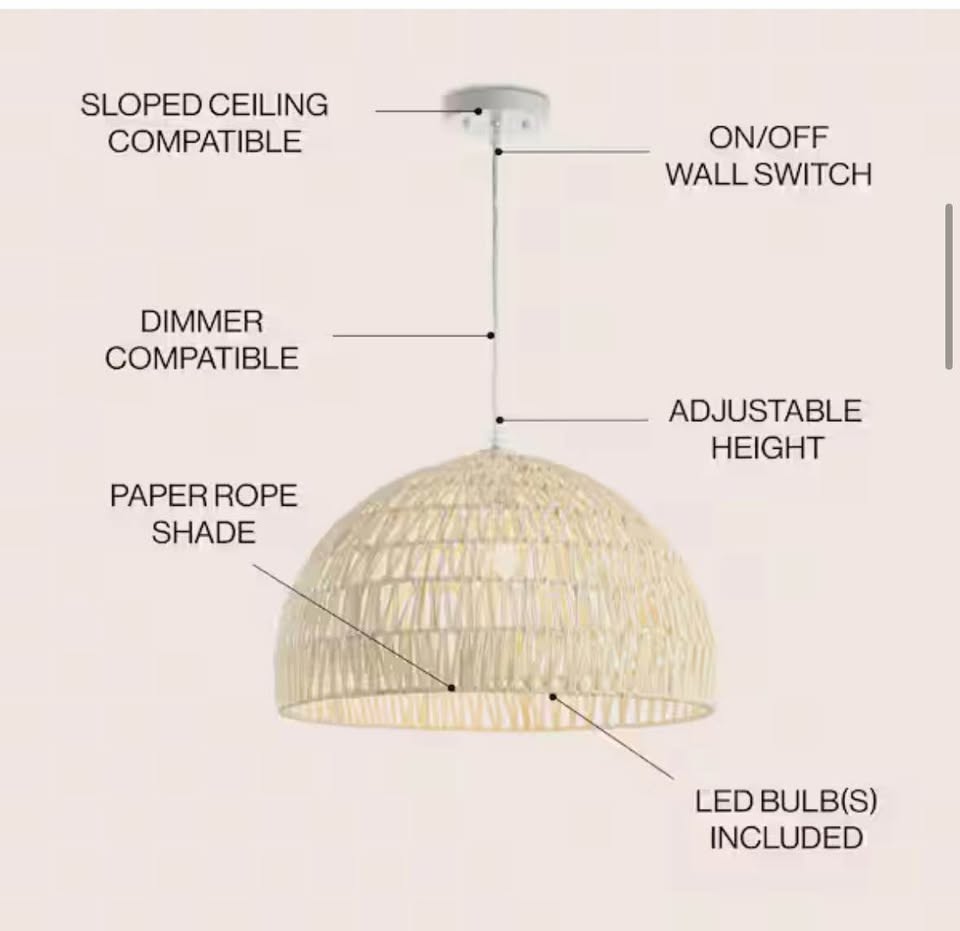 JONATHAN Y Campana 20 in. Woven Rattan Dome LED Pendant-Light, Cream
