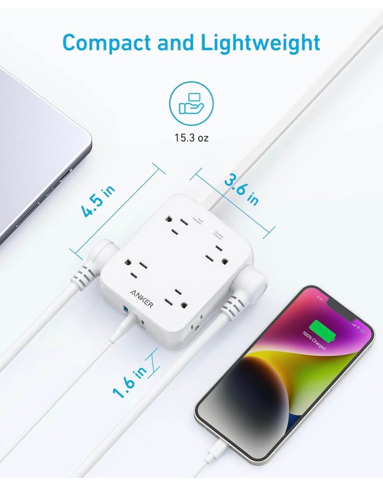 Anker Power Strip Surge Protector – 8 Outlets, USB-C & USB, 10ft Cord