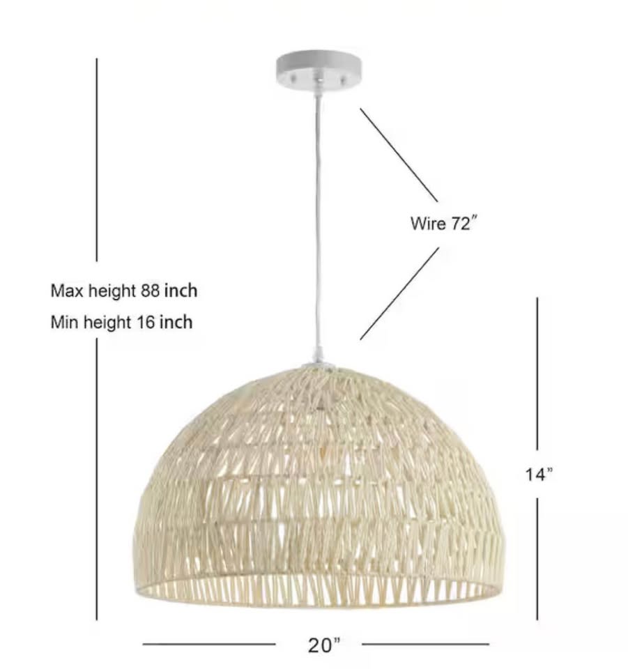 JONATHAN Y Campana 20 in. Woven Rattan Dome LED Pendant-Light, Cream