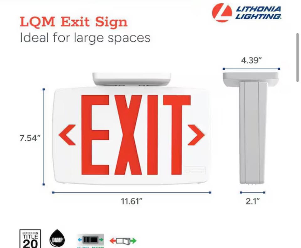 Lithonia Lighting LQM LED Exit Sign 120-277V White Red/Green