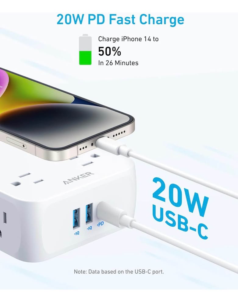 Anker Power Strip Surge Protector – 8 Outlets, USB-C & USB, 10ft Cord