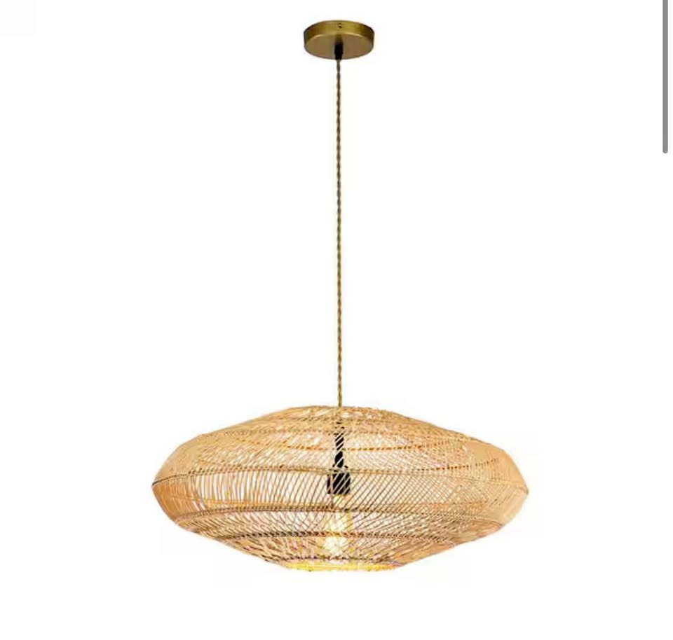ELE Light & Decor Rattan Pendant Light Brass Orb 1-Light