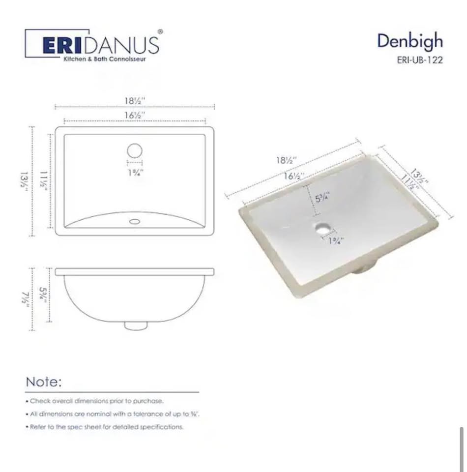 Eridanus Denbigh 18”x13” Undermount Bathroom Sink – White