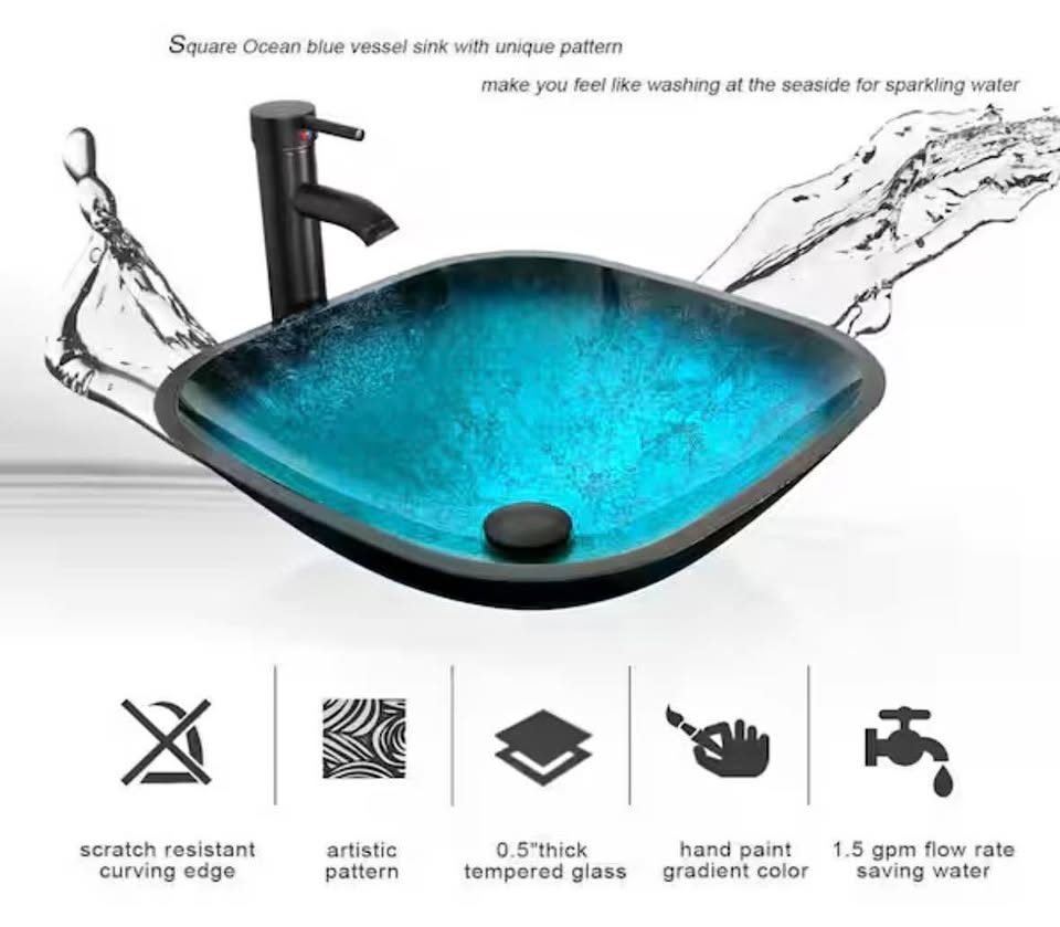 24” Turquoise Glass Vessel Sink & Faucet Set Only (No Vanity)