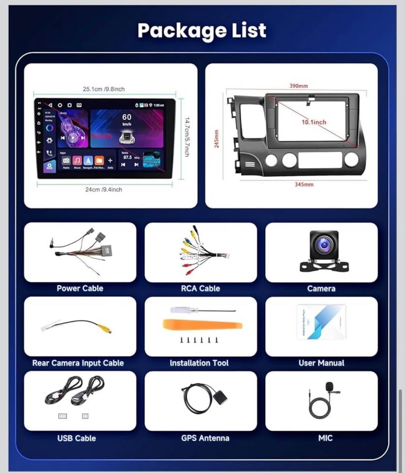 Podofo 10.1” Android 15 Car Stereo for Honda Civic 2006-2011 w/ CarPlay & Camera