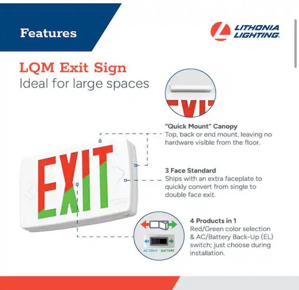 Lithonia Lighting LQM LED Exit Sign 120-277V White Red/Green