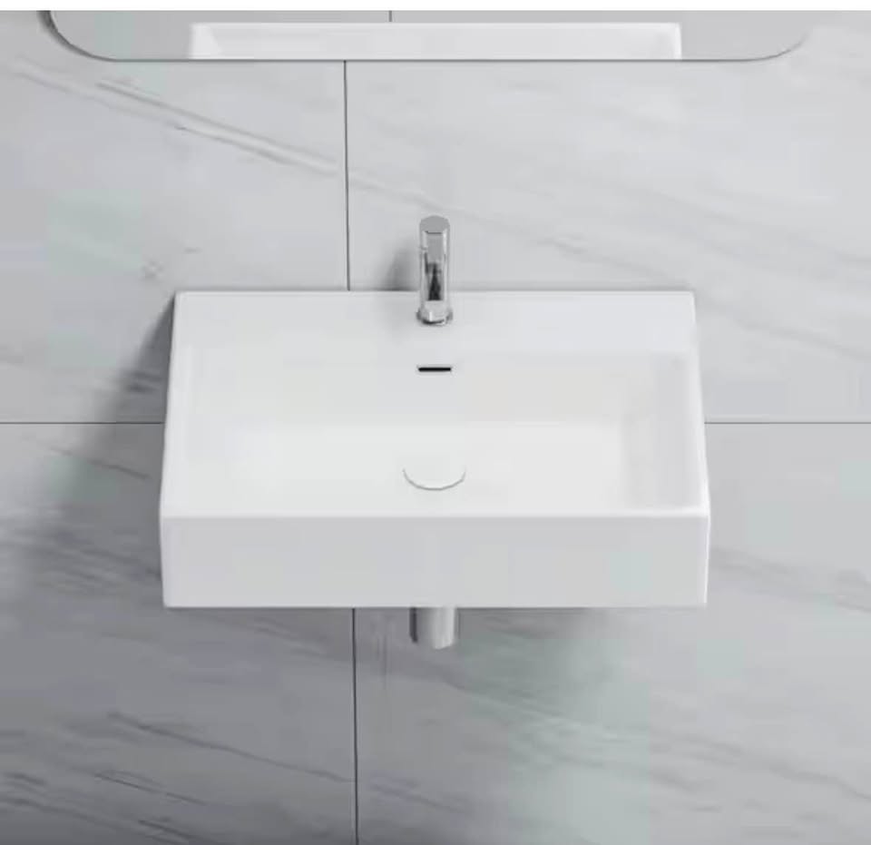 Eridanus 24” x 16” White Wall-Mount Vessel Sink w/ Faucet Hole & Overflow