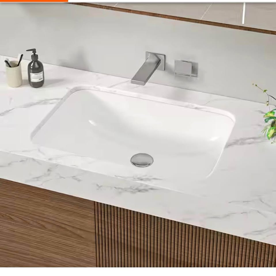 Glacier Bay 22” White Rectangular Undermount Bathroom Sink w/ Overflow