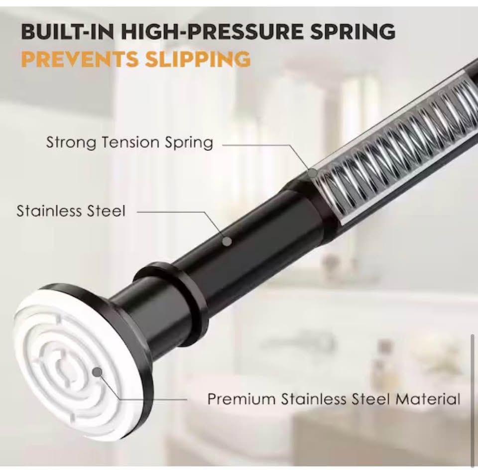 Wudkey 120” Adjustable Black Tension Curtain Rod
