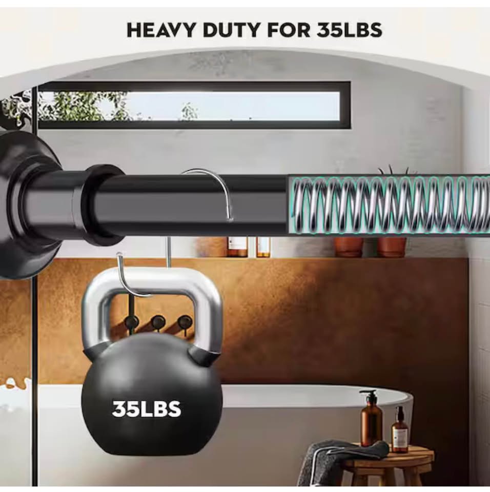 Wudkey 120” Adjustable Black Tension Curtain Rod