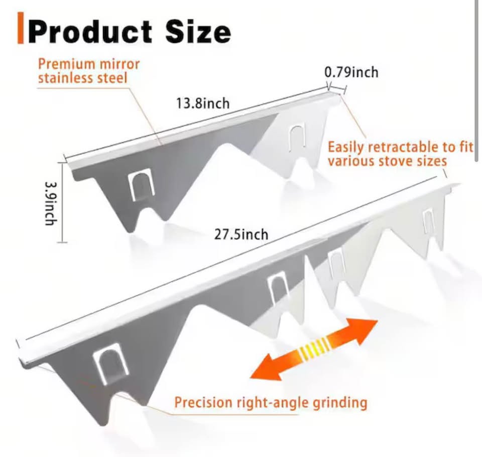 Wudkey 2-Pack Stainless Steel Stove Gap Covers, Adjustable 13.8–27.5 in., Silver