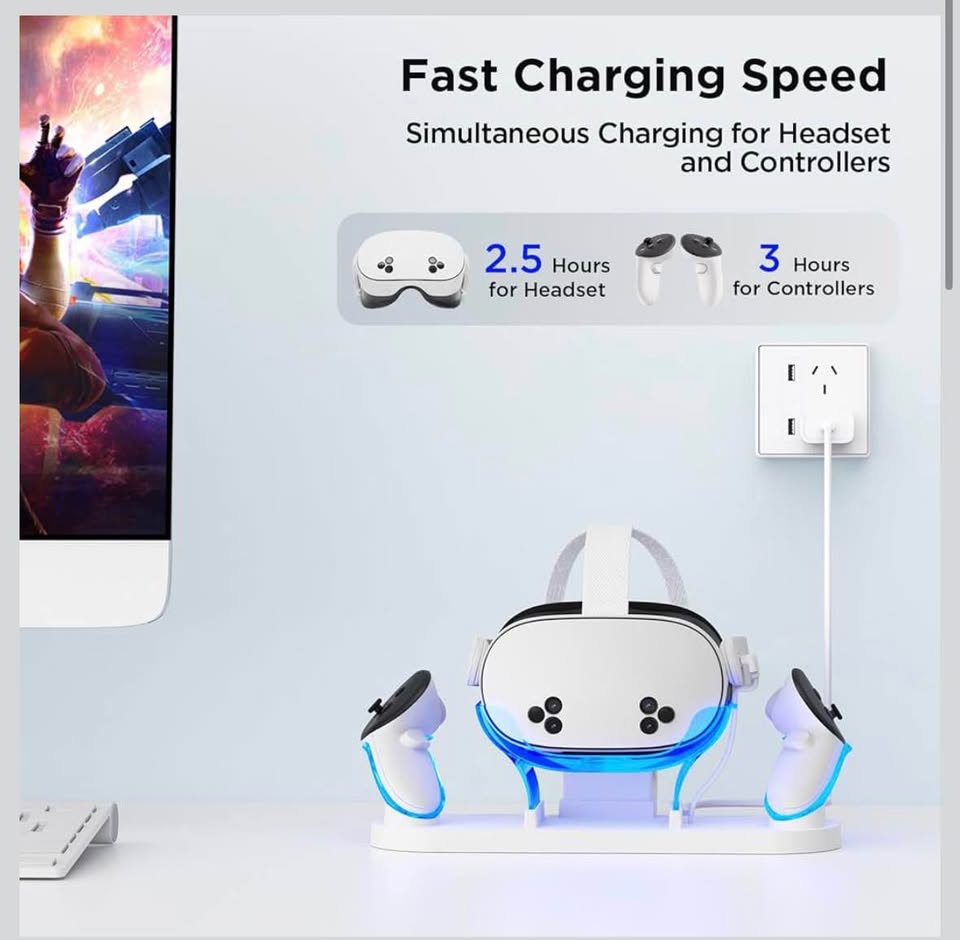 YOGES Charging Dock for Meta Quest 3/3S, 2-in-1 Fast Charging Station with Batteries