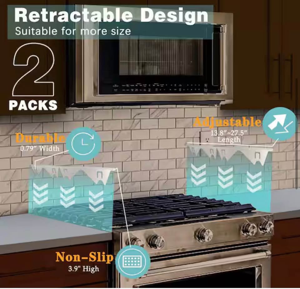 Wudkey 2-Pack Stainless Steel Stove Gap Covers, Adjustable 13.8–27.5 in., Silver