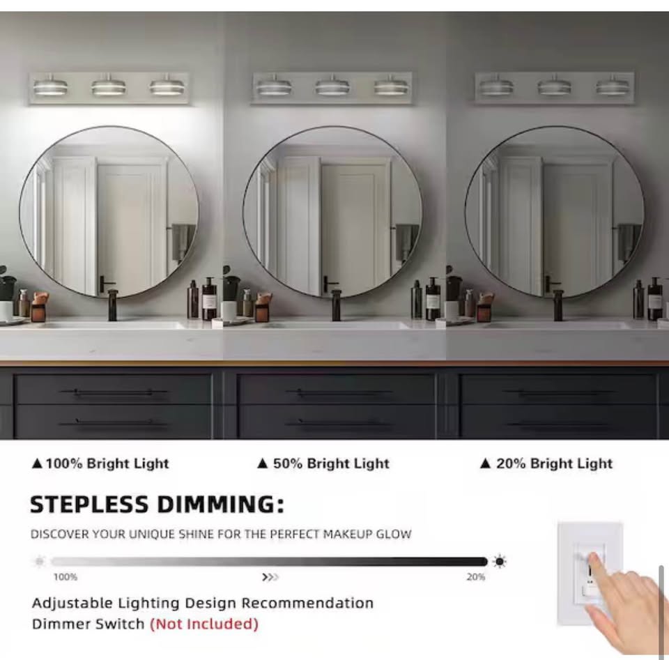JUSHENG 20.47 in. 3-Light Dimmable LED Bathroom Vanity Light – Brushed Nickel