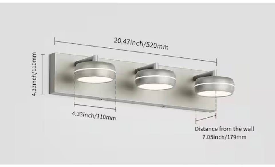 JUSHENG 20.47 in. 3-Light Dimmable LED Bathroom Vanity Light – Brushed Nickel