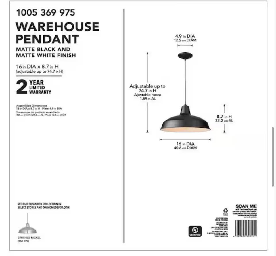 Hampton Bay Black Warehouse Pendant Light