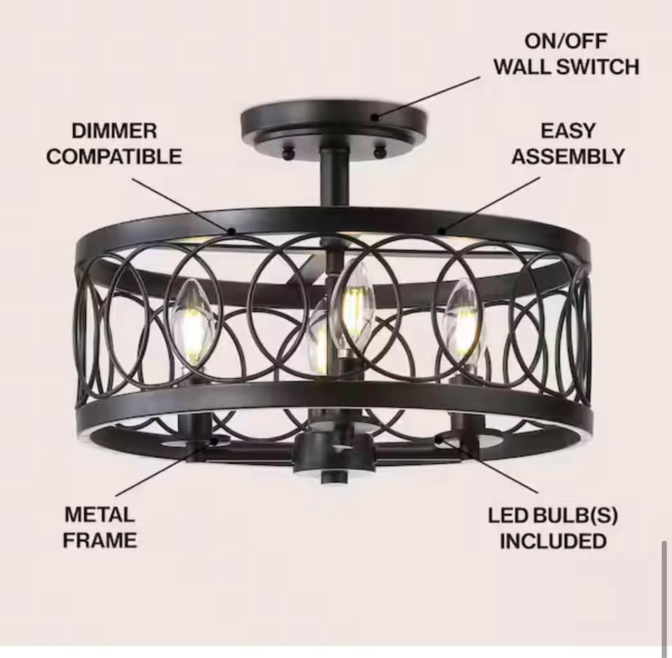 JONATHAN Y Sylvain 15.5” LED Semi-Flush Mount Ceiling Light, Oil Rubbed Bronze