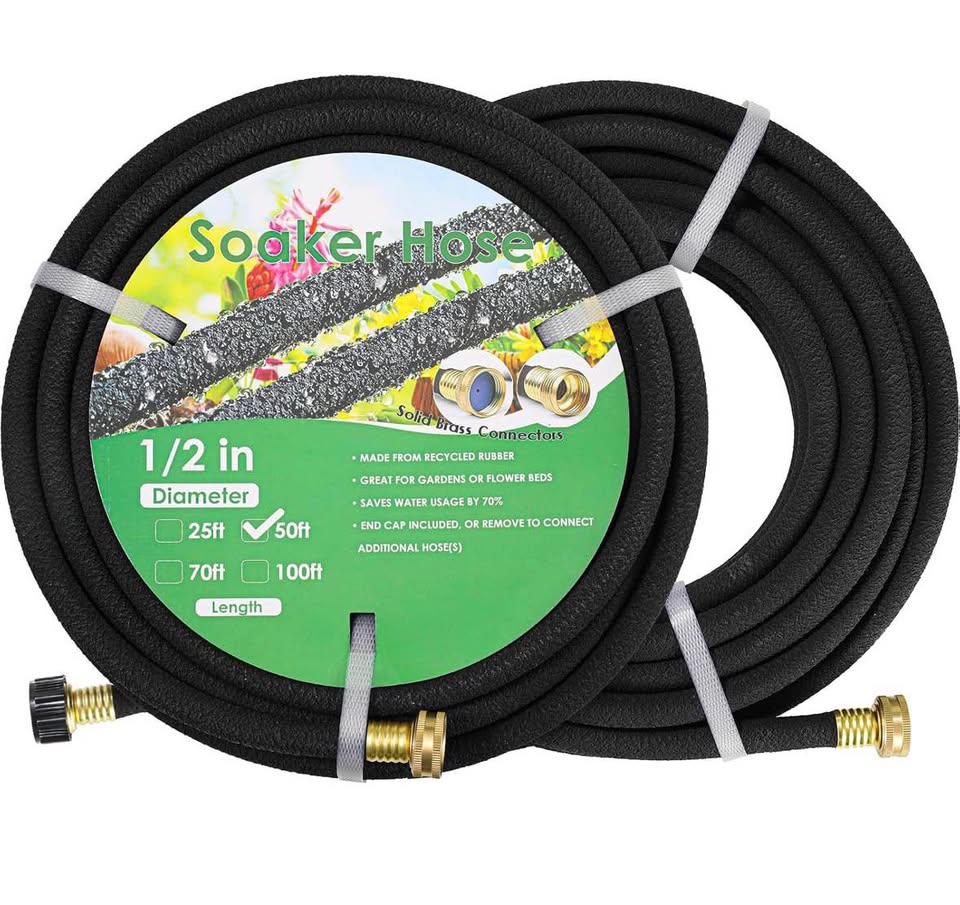 MAMIZO 2-Pack 50FT Soaker Hoses 1/2” Heavy Duty w/ Brass Connectors