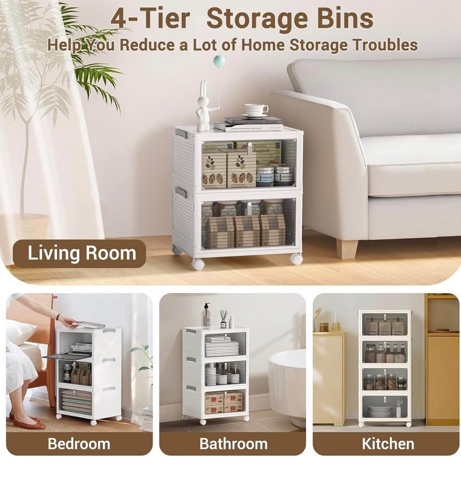 4-Pack 23QT Stackable Storage Bins w/ Lid, Drawers & Wheels, Collapsible