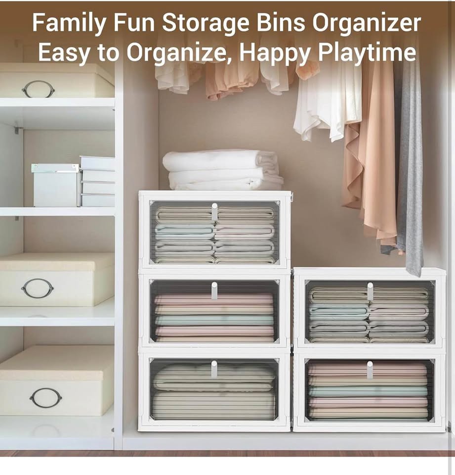 4-Pack 23QT Stackable Storage Bins w/ Lid, Drawers & Wheels, Collapsible
