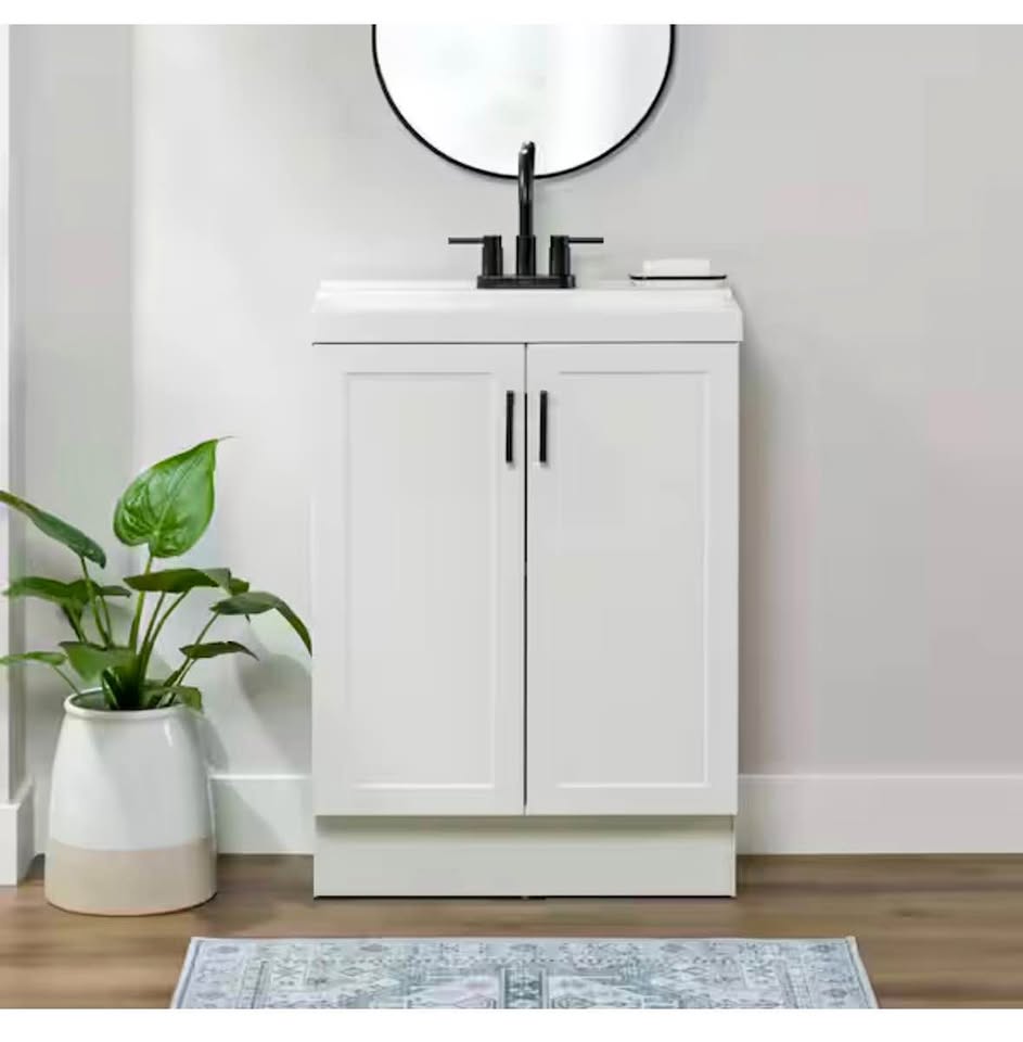 Glacier Bay 25” White Bathroom Vanity w/ Marble Top