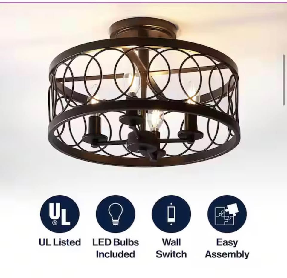 JONATHAN Y Sylvain 15.5” LED Semi-Flush Mount Ceiling Light, Oil Rubbed Bronze