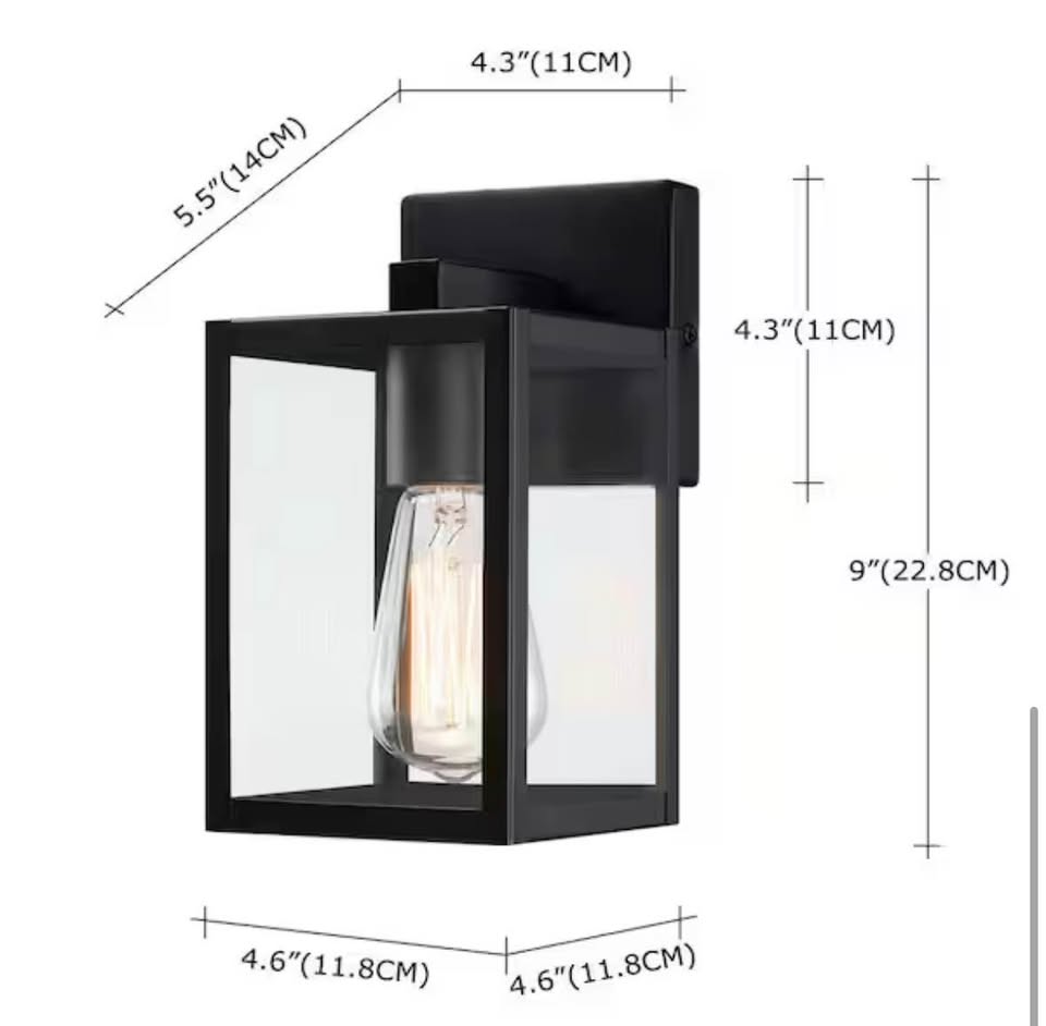 Hukoro 9” Outdoor Wall Lantern Sconce, Black, Clear Glass, 4-Pack