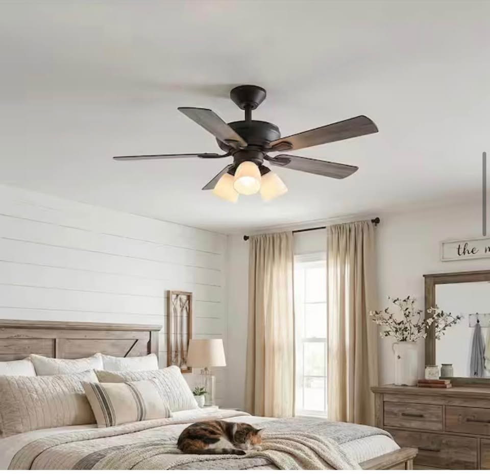 Hampton Bay Riley 44” Matte Black LED Ceiling Fan w/ Light, Remote & Reversible Blades