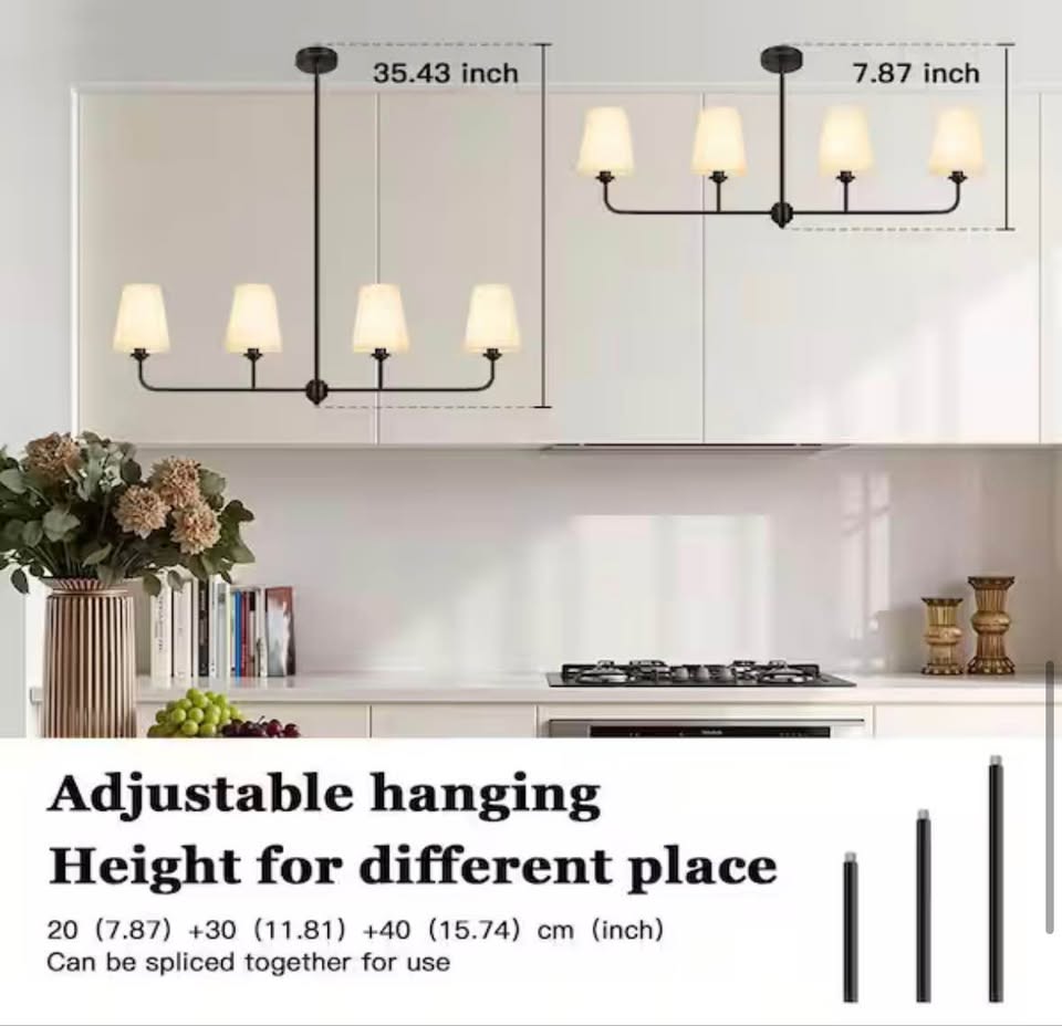ARISKEEN 47” 4-Light Matte Black Kitchen Island Chandelier