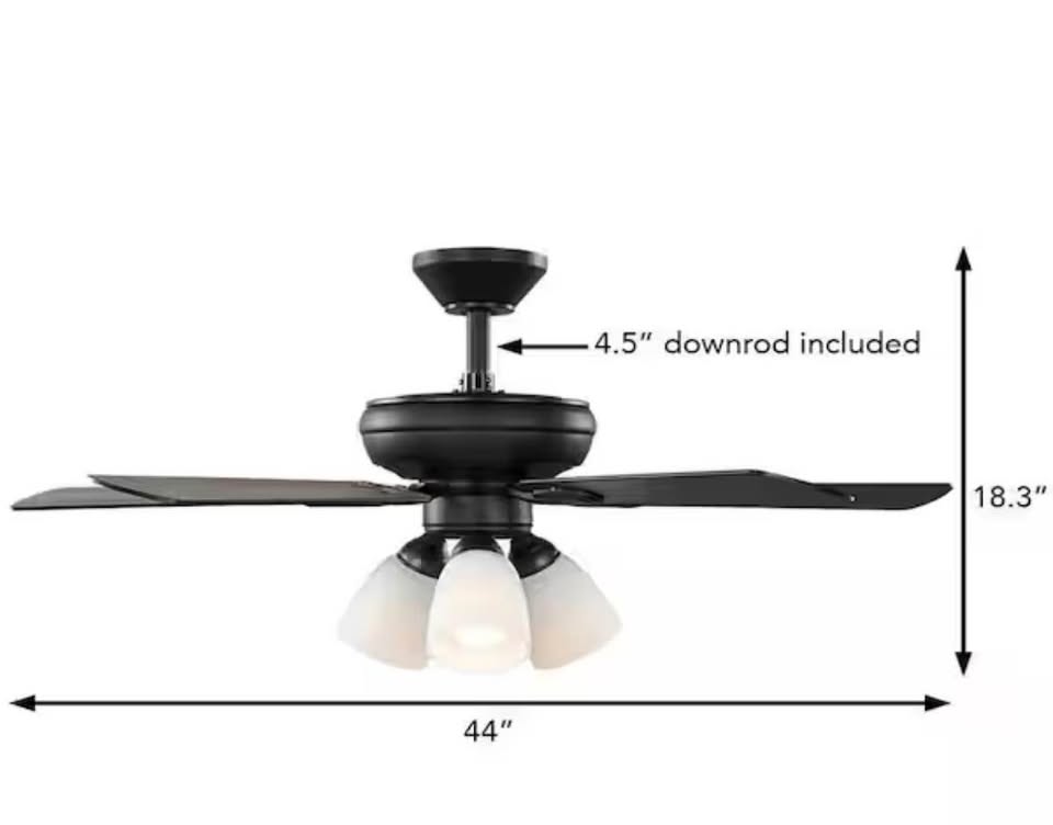 Hampton Bay Riley 44” Matte Black LED Ceiling Fan w/ Light, Remote & Reversible Blades
