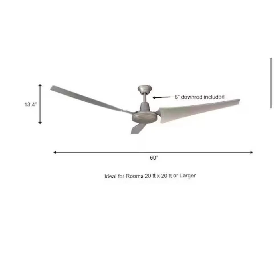 Hampton Bay 60” Industrial Indoor/Outdoor Ceiling Fan – Brushed Steel